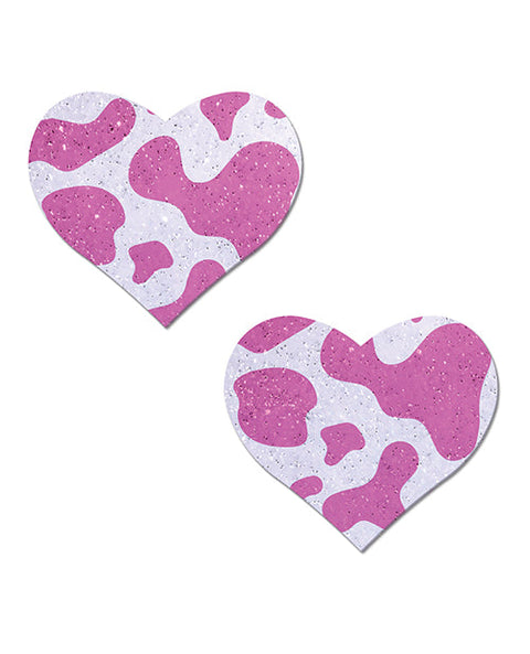Pastease Premium Cow Print Glittery Velvet Heart  - Pink Strawberry O/S