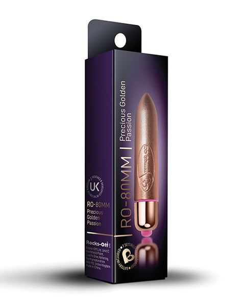 Rocks Off Precious Golden Passion Colored RO-80 mm Bullet - 7 Speed Gold