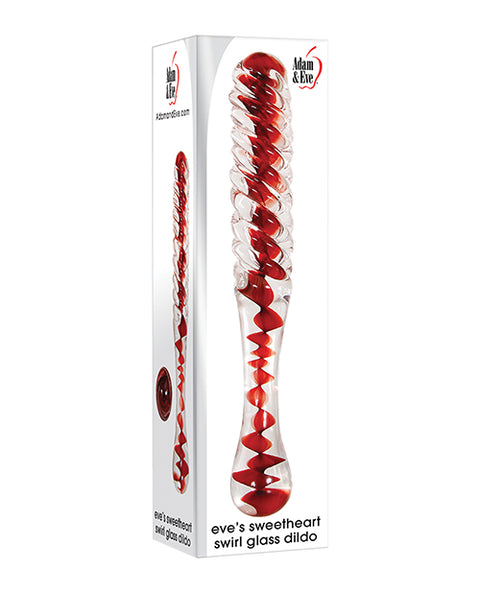Adam & Eve Eve's Sweetheart Swirl Glass Dildo - Clear/Red