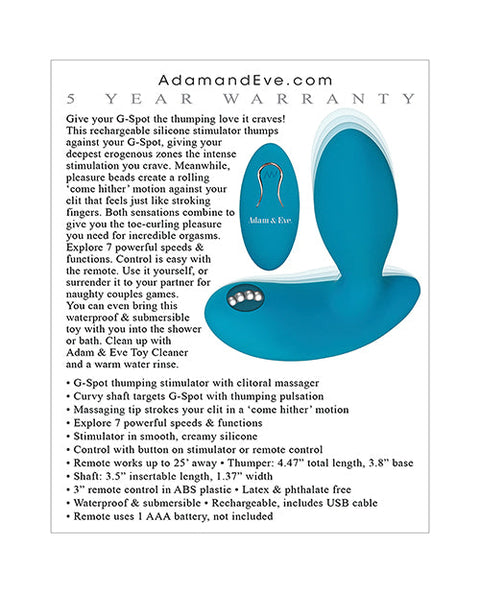 Adam & Eve Eve's G Spot Thumper w/Clit Motion Massager - Teal