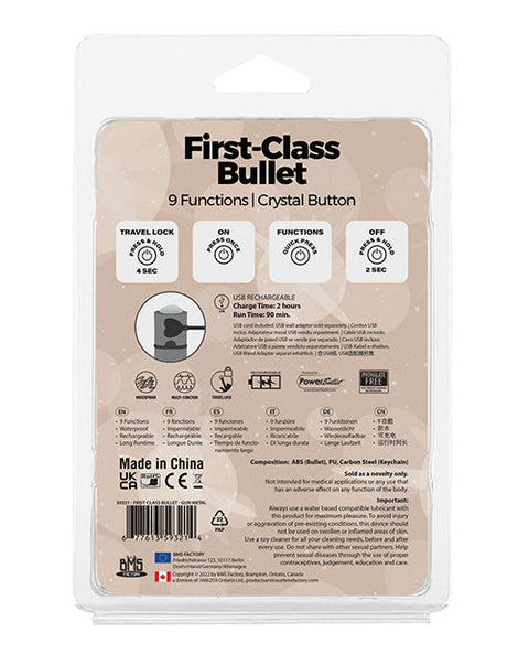 First Class Mini Rechargeable Bullet w/Crystal - 9 Functions