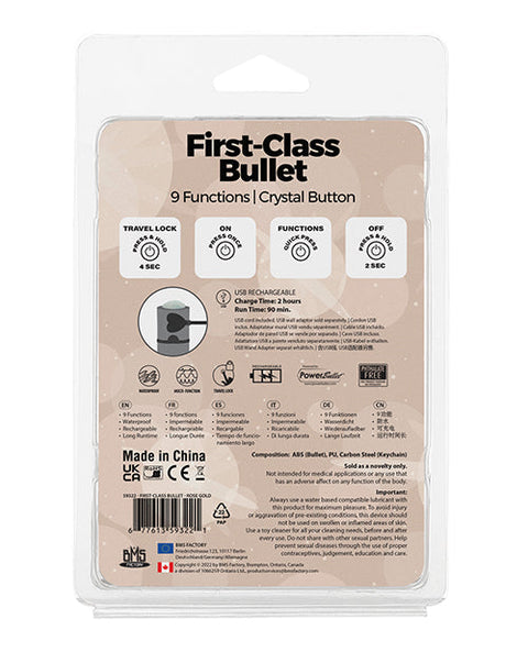 First Class Mini Rechargeable Bullet w/Crystal - 9 Functions