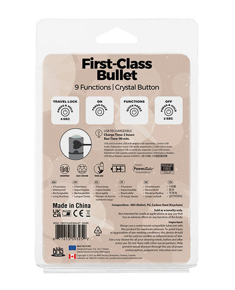 First Class Mini Rechargeable Bullet w/Crystal - 9 Functions