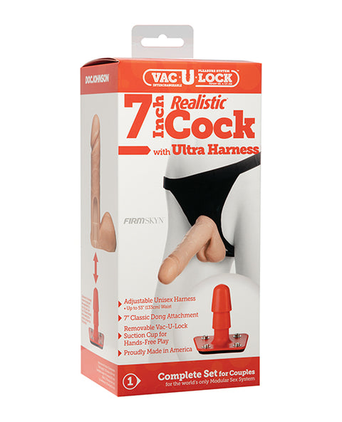 Ultra Harness 2 Set 2 w/7" Realistic Dong & Powder - Flesh