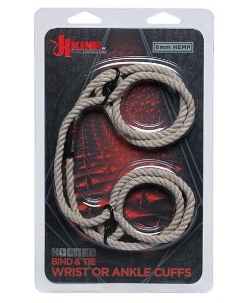Kink Hogtie Bind & Tie Wrist or Ankle Cuffs - Natural 6 mm Hemp