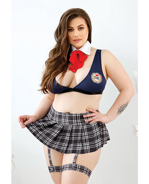 Play Learning Curves Bowtie, Top, Gartered Skirt, G-String Blue