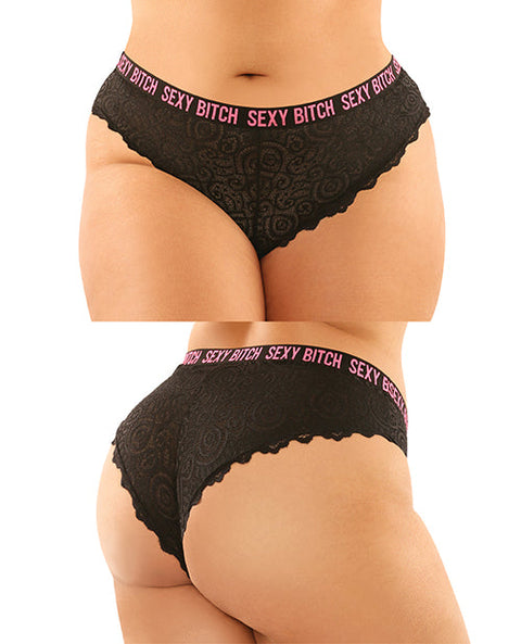Vibes Buddy Sexy Bitch Lace Panty & Micro Thong Black/PNK