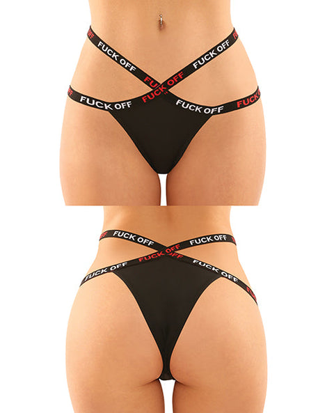 Vibes Buddy Fuck Off Caged Lace Panty & Micro Thong Black