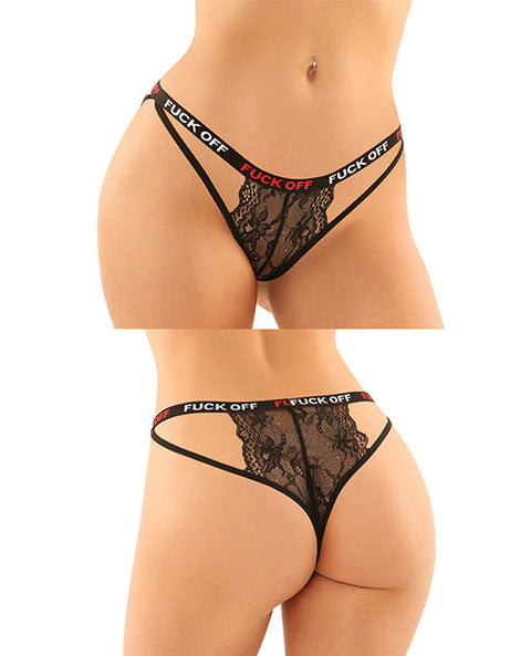 Vibes Buddy Fuck Off Caged Lace Panty & Micro Thong Black