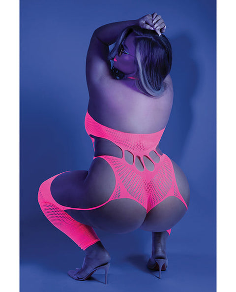 Glow Black Light Footless Teddy Bodystocking Neon Pink