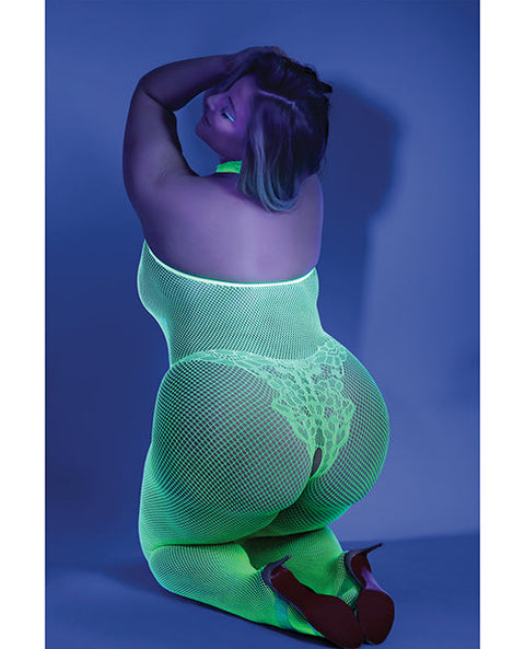 Glow Black Light Crotchless Bodystocking Neon Green