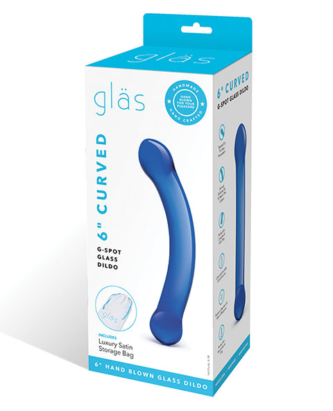 Glas 6" Curved G-Spot Glass Dildo - Blue