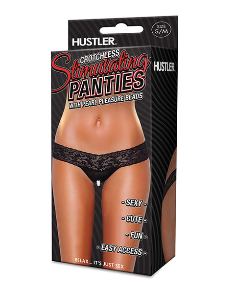 Hustler Stimulating Panties w/Pearl Pleasure Beads Black