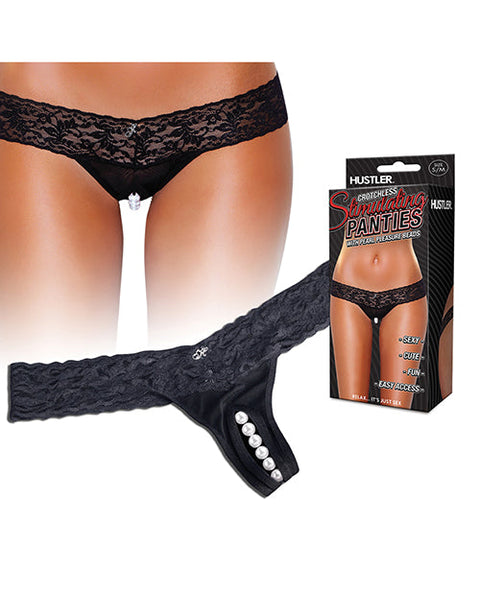 Hustler Stimulating Panties w/Pearl Pleasure Beads Black