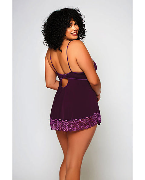 Cross Dye Lace & Microfiber Babydoll & G-String Purple