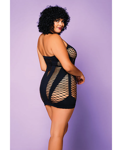 Heart of Chaos Seamless Chemise w/Halter Strap & Vertical V Cut Outs Black