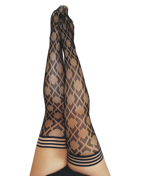 Kix'ies Elle Fishnet Diamond Thigh High Black