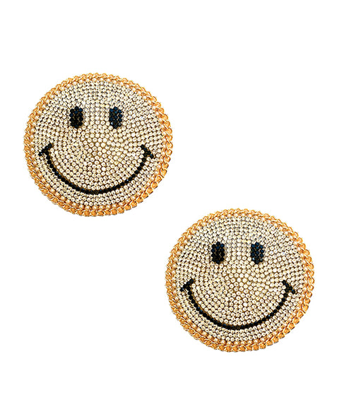 Neva Nude Burlesque Smile Face Jewel Reusable Silicone Pasties - Gold O/S