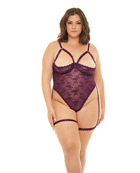 Elayne Open Shelf Cup Teddy w/Garter Stays Patent Purple