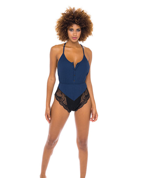 Claribel Ribbed Jersey Romper Estate Blue/Black