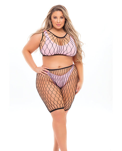 Pink Lipstick Brace for Impact Large Fishnet Top, Shorts, Bra & Thong (Fits up to 3X)