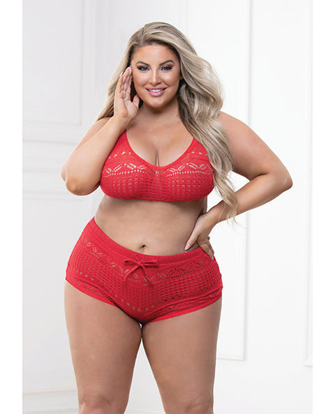 Knit Bralette & Cheeky Shorts Flame Scarlet