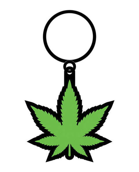 Wood Rocket Weed Pot Leaf Keychain - Green
