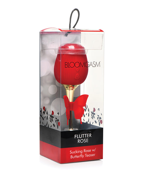 Inmi Bloomgasm Flutter Rose 10X Suction/Vibrator w/Butterfly Teaser - Red
