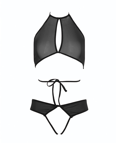 Allure Marley Mesh Peek A Boo Top & Open Panty Black