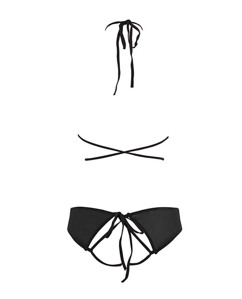 Allure Marley Mesh Peek A Boo Top & Open Panty Black