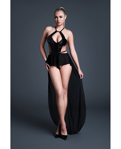 Allure Take Me Latex Look Vinyl and Mesh Teddy w/Attached Skirt - Black SM