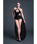 Allure Take Me Latex Look Vinyl and Mesh Teddy w/Attached Skirt - Black SM