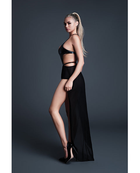 Allure Take Me Latex Look Vinyl and Mesh Teddy w/Attached Skirt - Black SM