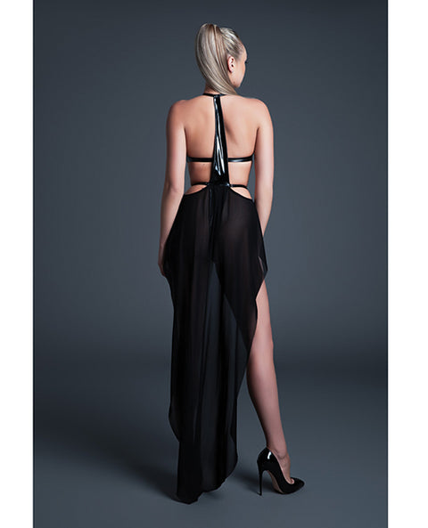 Allure Take Me Latex Look Vinyl and Mesh Teddy w/Attached Skirt - Black SM