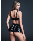 Allure Naughty Nights Latex Look Vinyl and Lace Choker Bra & Mini Skirt 2 pc Set - Black SM