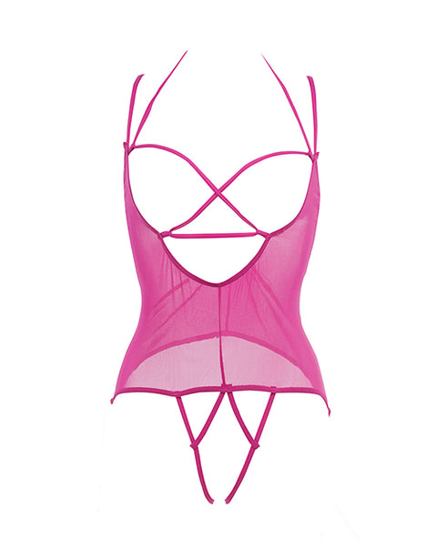 Allure Angelina Sheer Mesh Under Bust Teddy Hot Pink