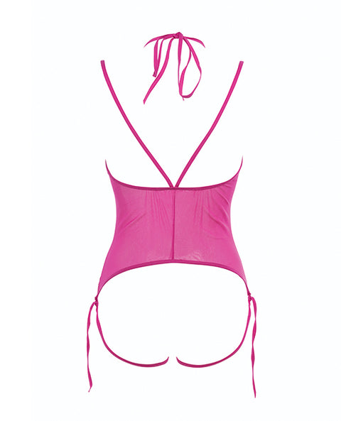 Allure Angelina Sheer Mesh Under Bust Teddy Hot Pink