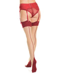 Cuban Heel & Sheer Thigh High W/Back Seam Merlot/Nude