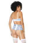 Scallop Stretch Lace Bra, Garter Belt & G-String Light Blue/White