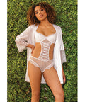 Stretch Mesh Ruffled Crotchless Teddy White