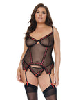 Mesh Underwire Garterbelt Bustier W/G-String Black