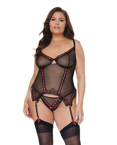Mesh Underwire Garterbelt Bustier W/G-String Black
