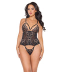 Lace And Mesh Teddy W/Removable Backless Panty - Black/Rose Gold