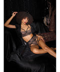 Lace Underwire Bralette W/Thong & Garter - Black/Rose Gold