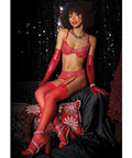 Metallic Stretch Lace Underwire Bra W/Crotchless Garter Panty - Red