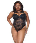 Lace Teddy w/Padded Underwire Cups & Removable Neck Accent - Black 1X/2X