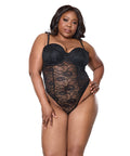 Lace Teddy w/Padded Underwire Cups & Removable Neck Accent - Black 1X/2X