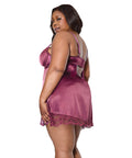 Scallop Lace Trimmed Stretch Satin Chemise w/Underwire Cups - Mauve Plum SM