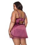 Scallop Lace Trimmed Stretch Satin Chemise w/Underwire Cups - Mauve Plum SM