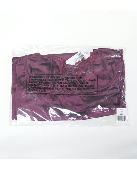 Scallop Lace Trimmed Stretch Satin Chemise w/Underwire Cups - Mauve Plum SM